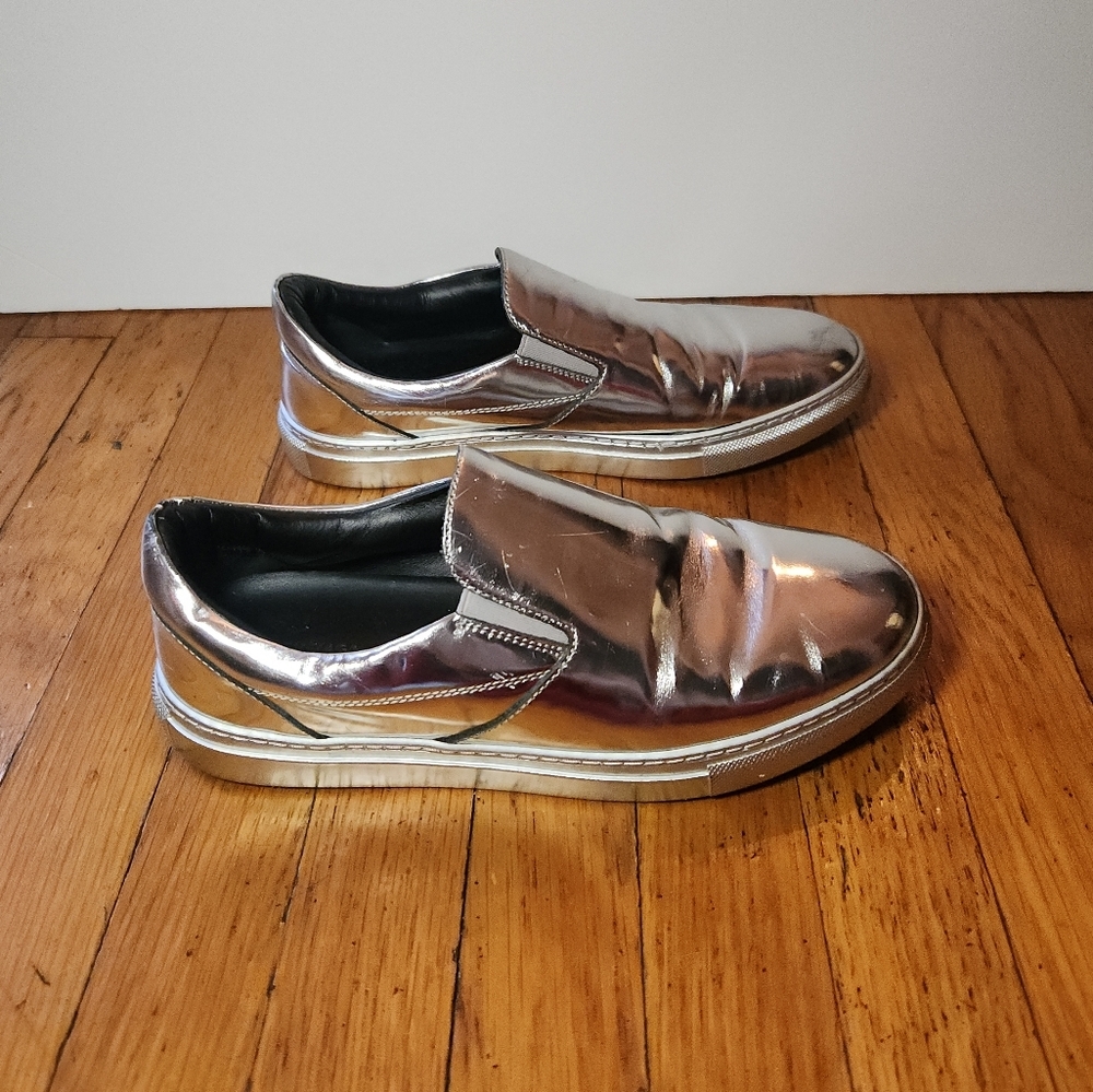 Vintage BALENCIAGA Y2K Silver Metallic Slip On Sneakers - Picture 10 of 14